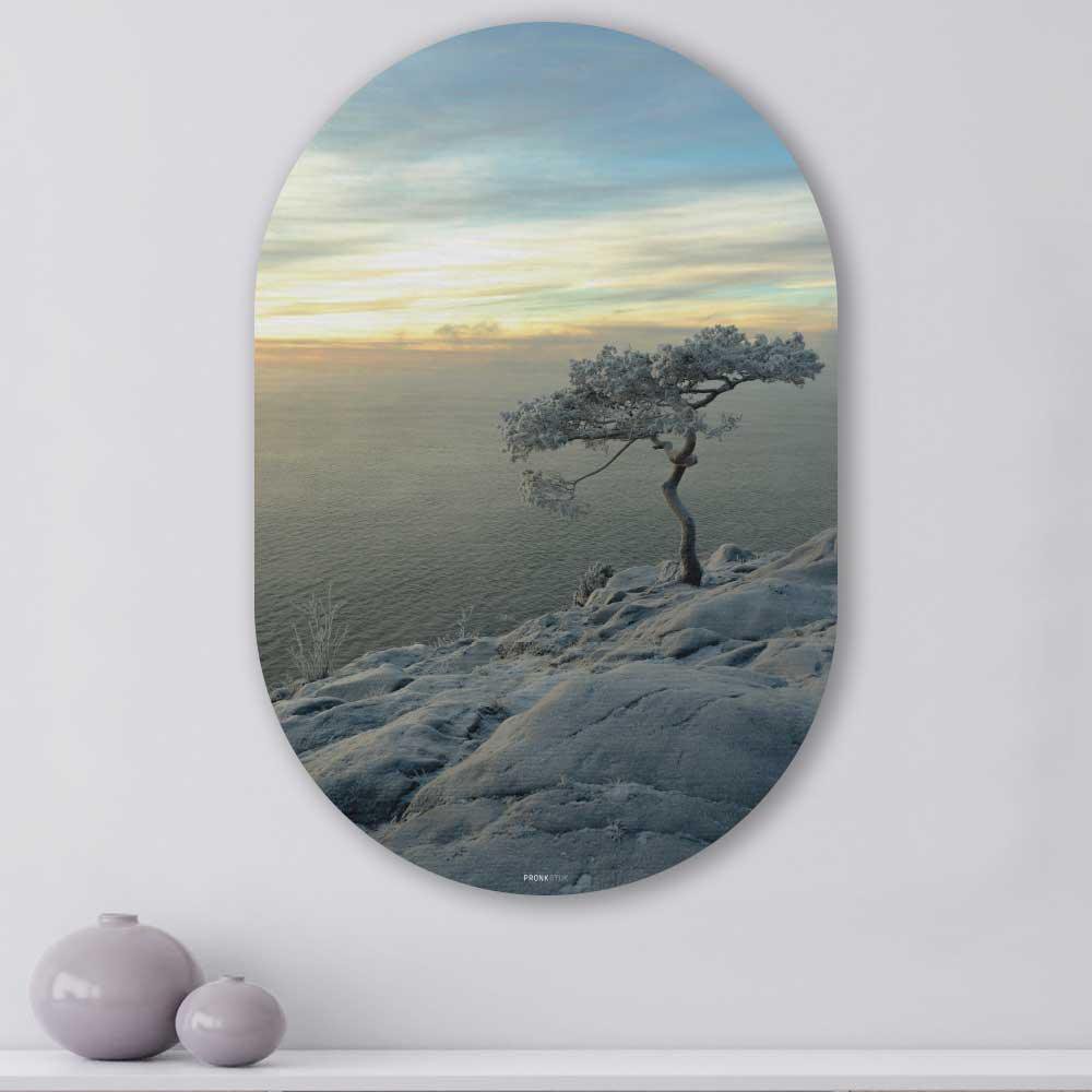 Kookio® Luxe Aluminium Muurovaal - Stijlvolle Wanddecoratie | Winterboom