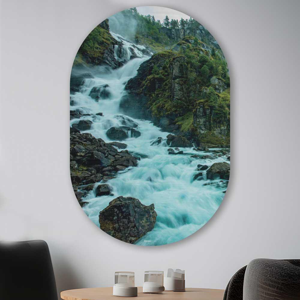 Kookio® Luxe Aluminium Muurovaal - Stijlvolle Wanddecoratie | Noordse waterval