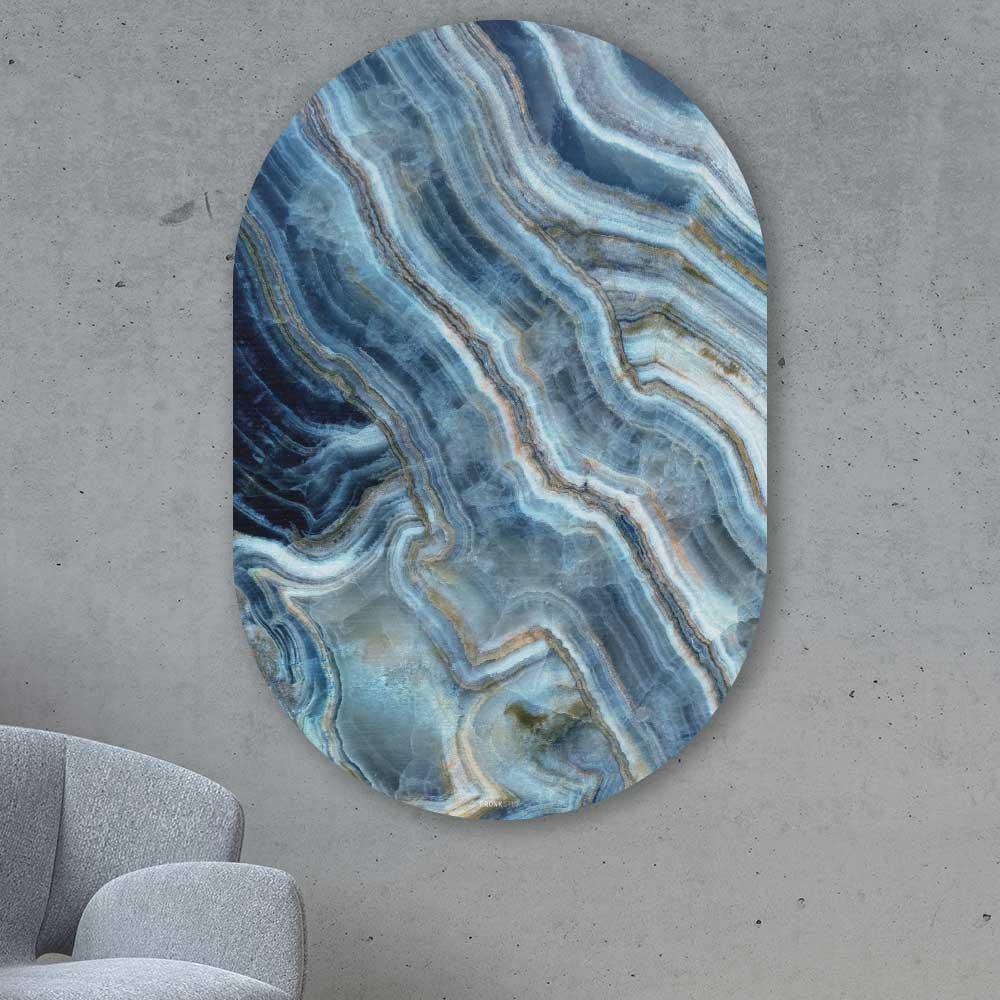Kookio® Luxe Aluminium Muurovaal - Stijlvolle Wanddecoratie | Marmer natuurlijk blauw