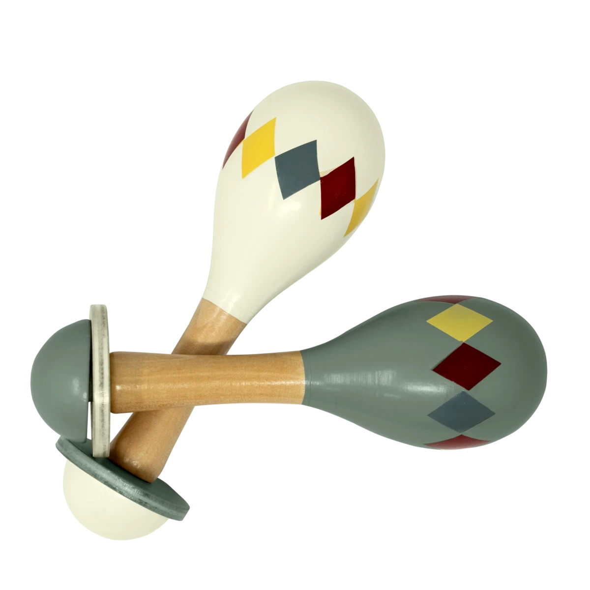 MAMAMEMO® Houten Maracas - Grijs Harlekijn