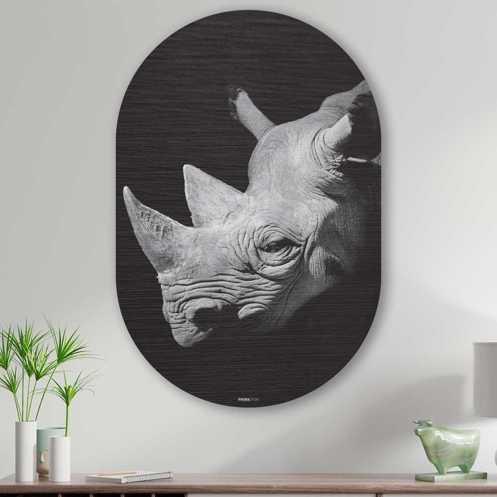 Kookio® Luxe Aluminium Muurovaal - Stijlvolle Wanddecoratie | Neushoorn