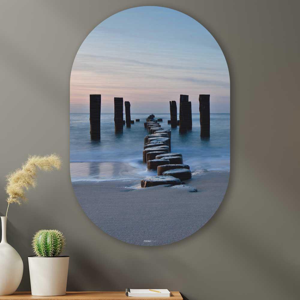Kookio® Luxe Aluminium Muurovaal - Stijlvolle Wanddecoratie | Golfbreker op 't strand