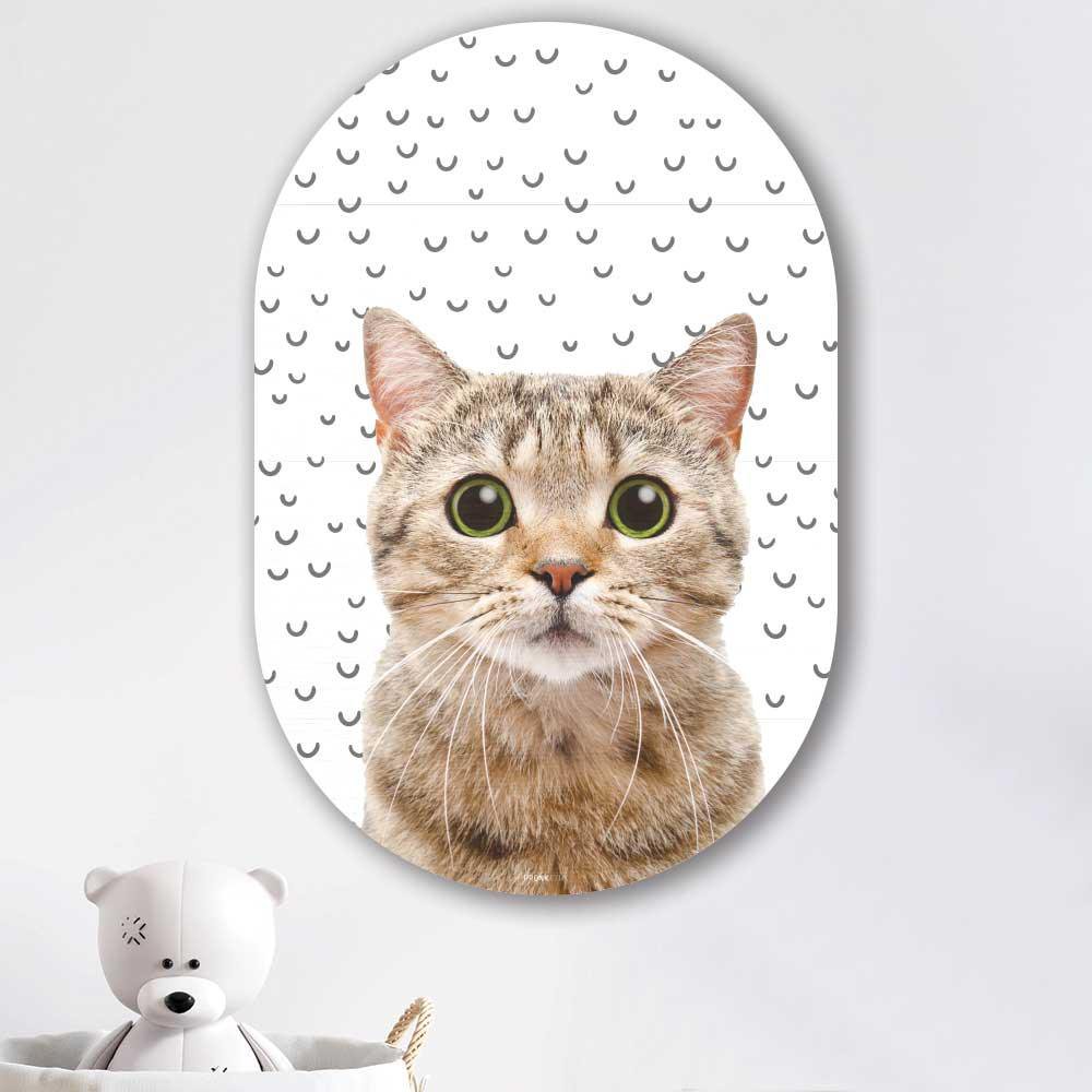 Kookio® Luxe Aluminium Muurovaal - Stijlvolle Wanddecoratie | Funny cat Fugler