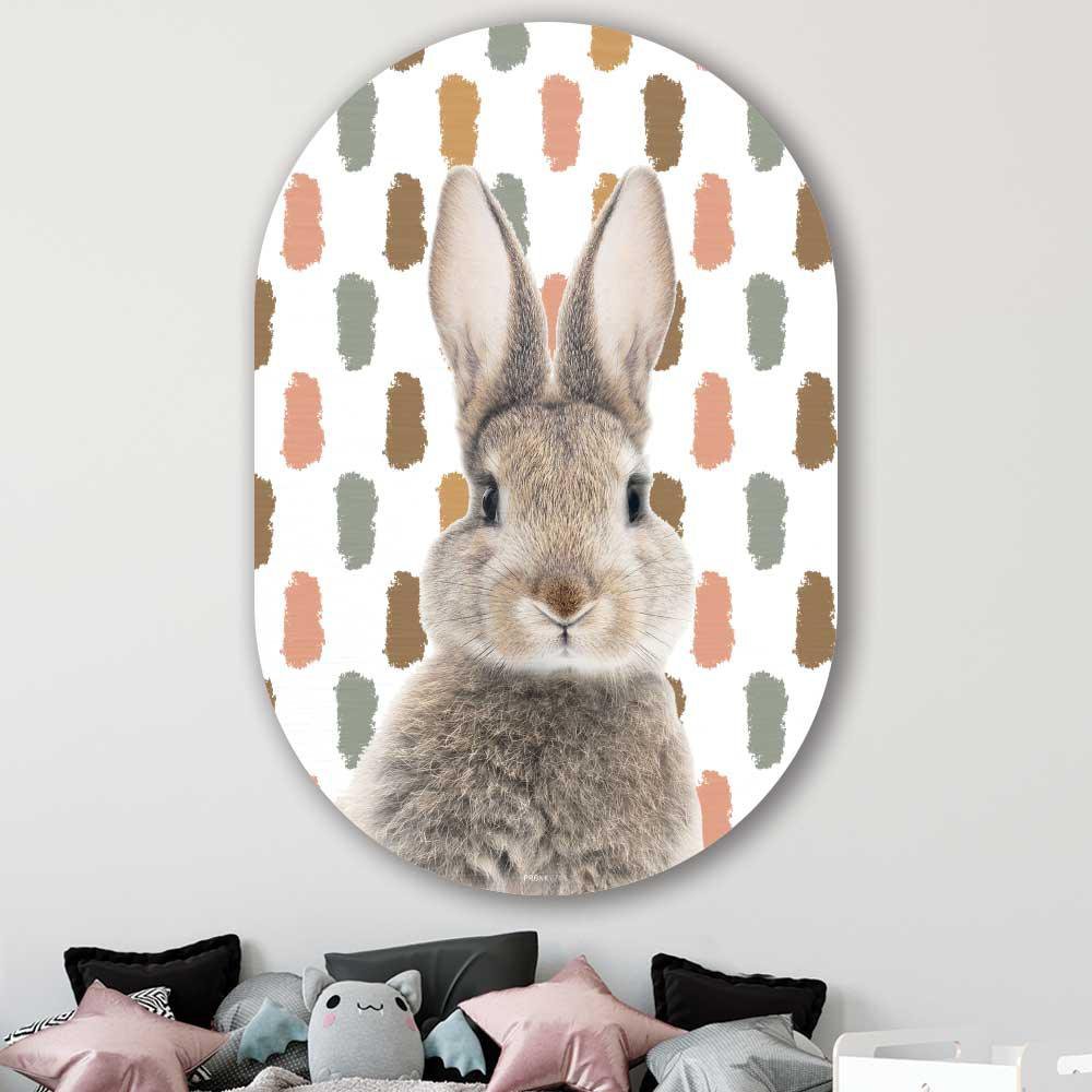 Kookio® Luxe Aluminium Muurovaal - Stijlvolle Wanddecoratie | Funny Konijn vlekkenpatroon