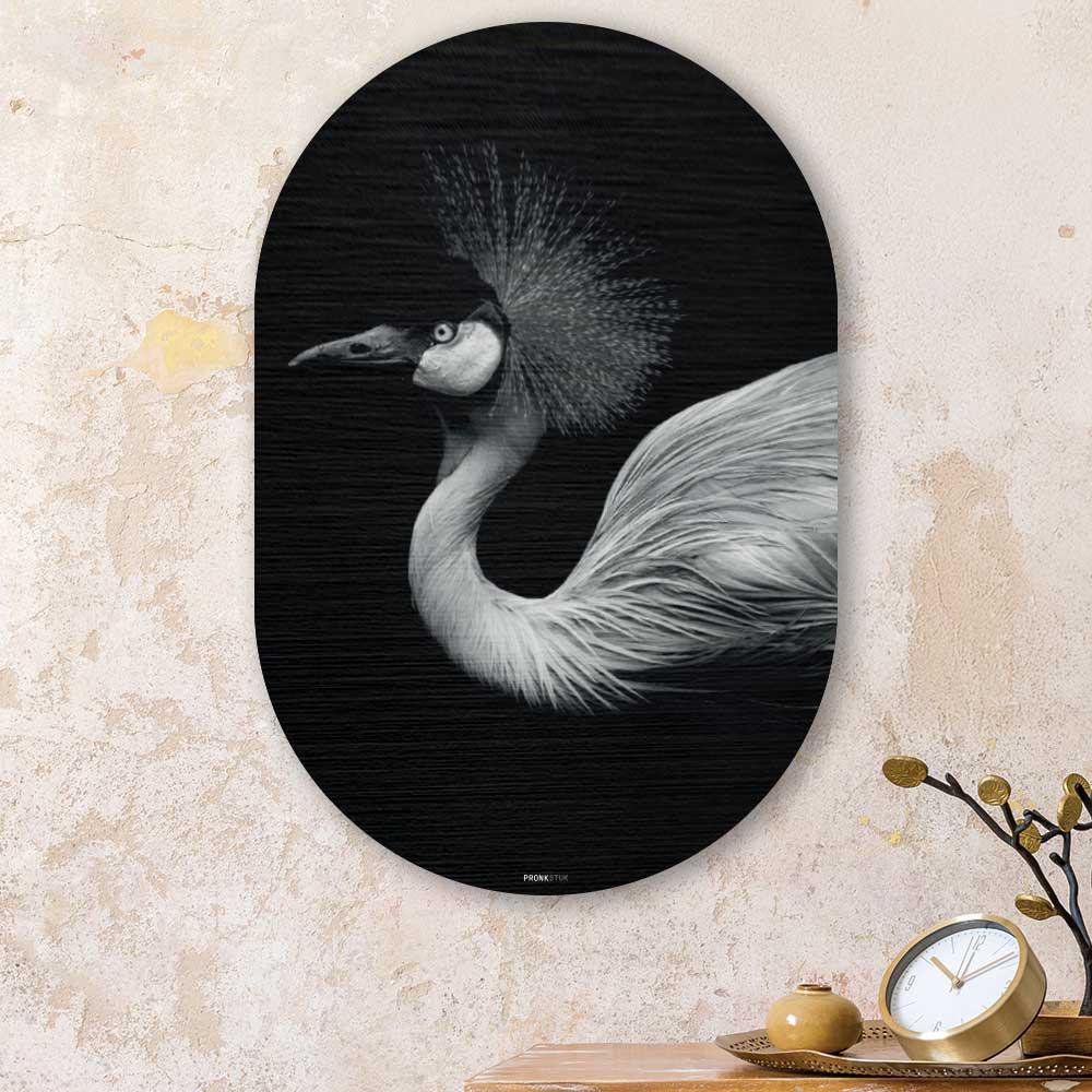 Kookio® Luxe Aluminium Muurovaal - Stijlvolle Wanddecoratie | Kraanvogel
