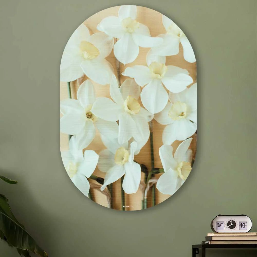 Kookio® Luxe Aluminium Muurovaal - Stijlvolle Wanddecoratie | Narcissen
