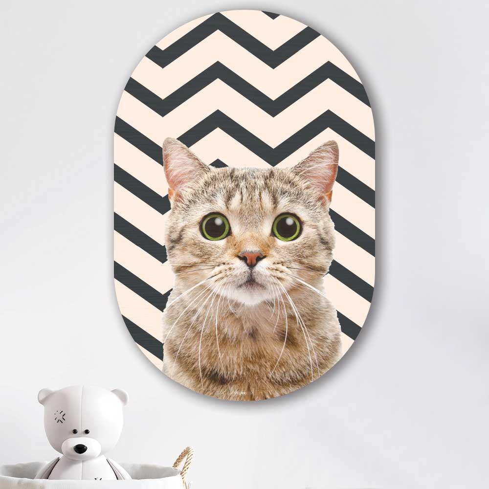 Kookio® Luxe Aluminium Muurovaal - Stijlvolle Wanddecoratie | Funny Cat ZigZag