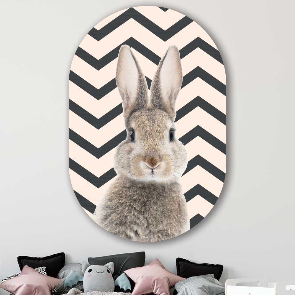 Kookio® Luxe Aluminium Muurovaal - Stijlvolle Wanddecoratie | Funny Konijn ZigZag