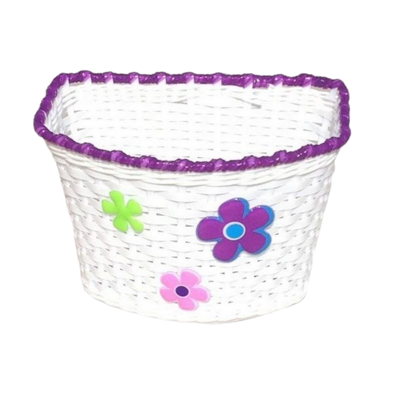 MAMAMEMO® Kinderfietsmand Wit - Met Bloemen & Bevestigingsstrips - bij Brightstore.