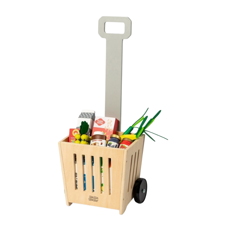 MAMAMEMO® Houten Speelgoed Winkelmand op Wielen - Trolley - Bij Brightstore.nl