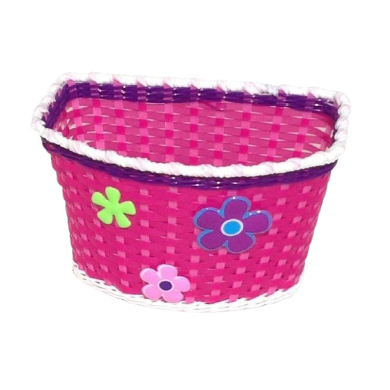 MAMAMEMO® Kinderfietsmand Roze - Met Bloemen & Bevestigingsstrips - bij Brightstore