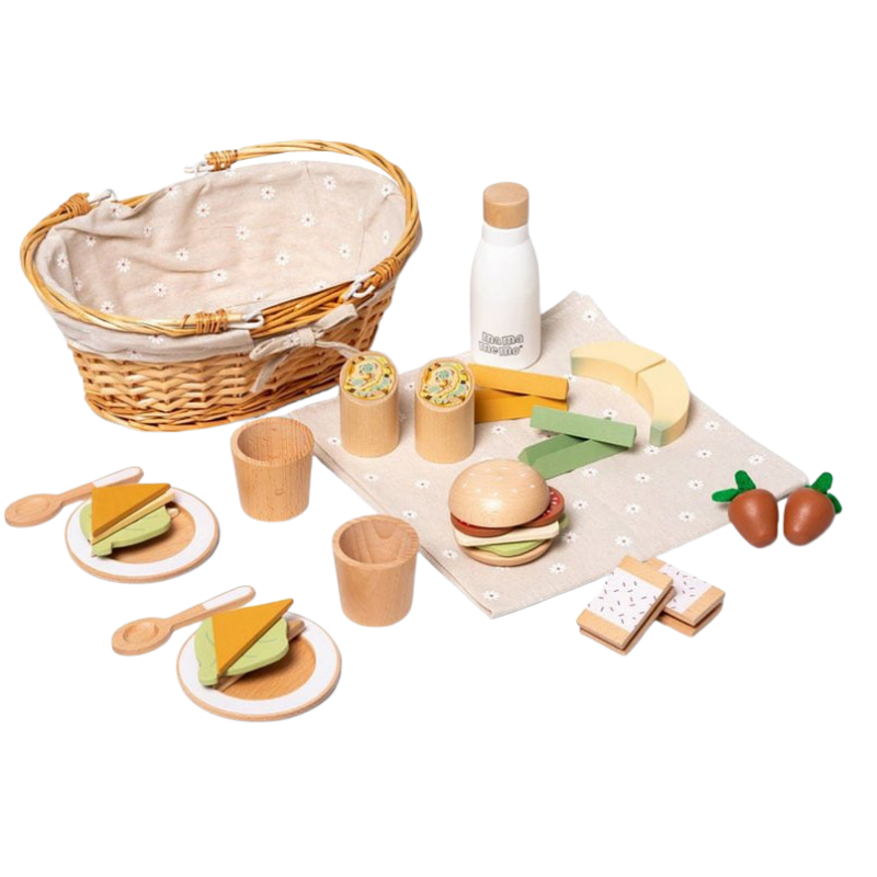 MAMAMEMO® Houten Speelgoed Picknickmand Gevuld - 35-Delige Limited Edition - bij Brightstore.nl