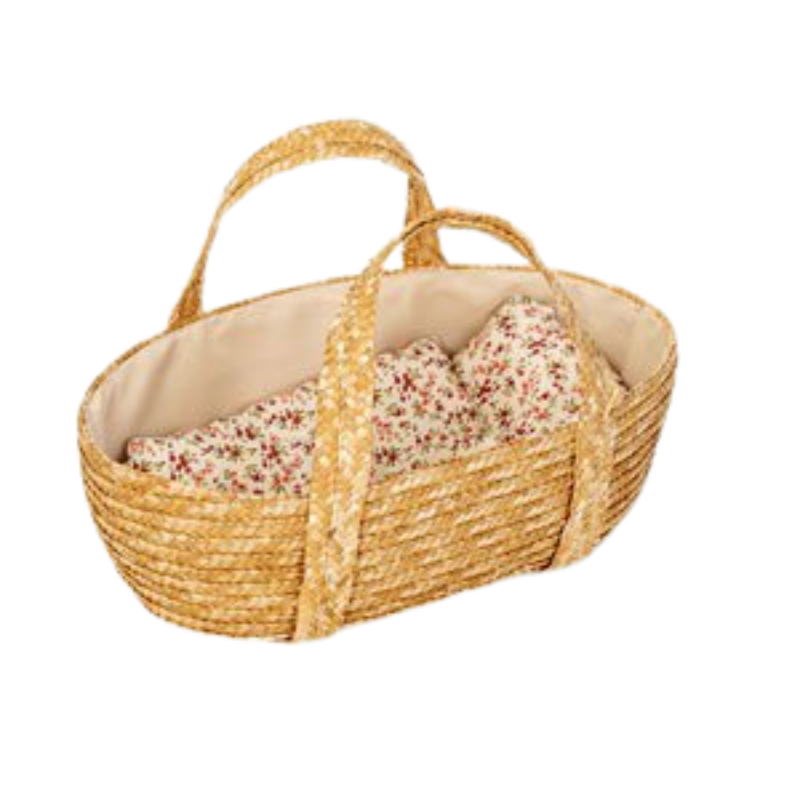 MAMAMEMO® Rieten Poppenreiswieg / Mozes Mandje met Bedsetje - 35 cm
