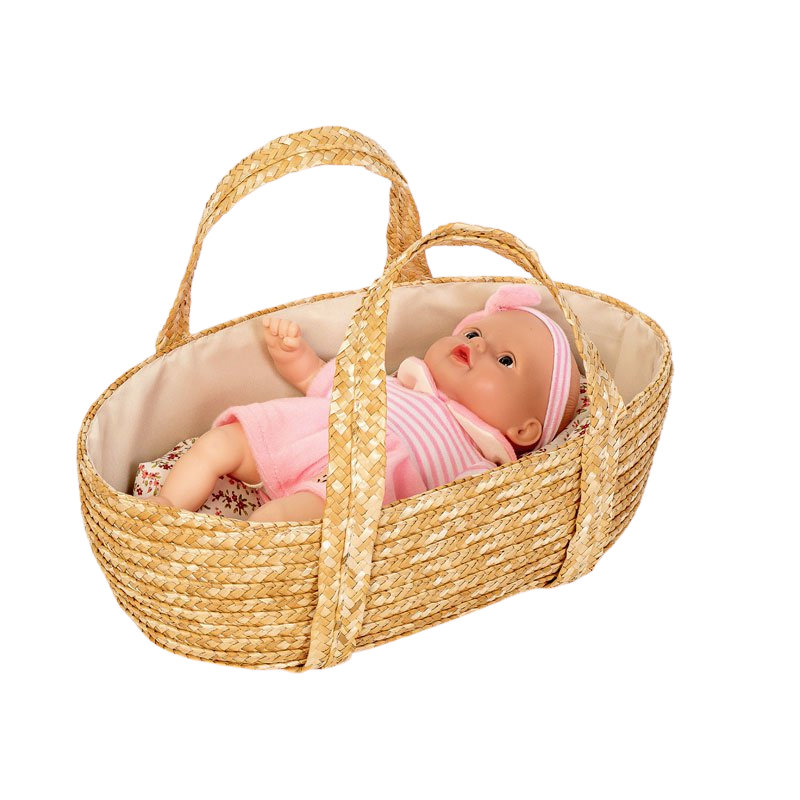 MAMAMEMO® Rieten Poppenreiswieg / Mozes Mandje met Bedsetje - 35 cm