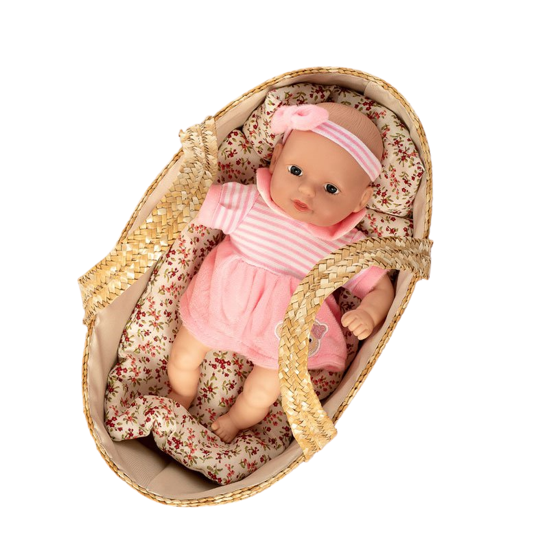 MAMAMEMO® Rieten Poppenreiswieg / Mozes Mandje met Bedsetje - 35 cm