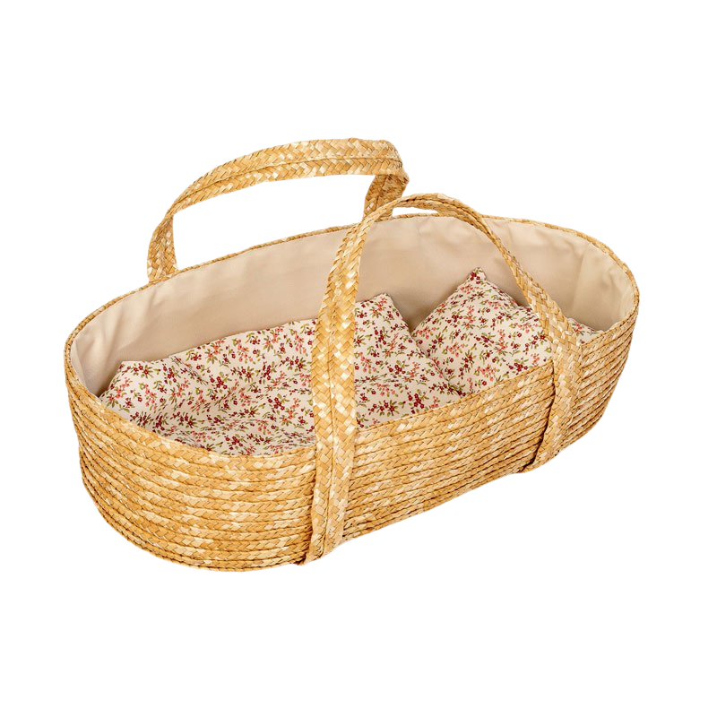 MAMAMEMO® Rieten Poppenreiswieg / Mozes Mandje met Bedsetje - 50 cm