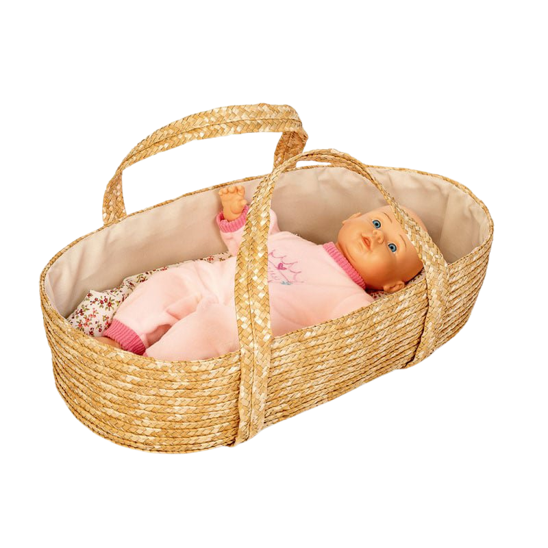 MAMAMEMO® Rieten Poppenreiswieg / Mozes Mandje met Bedsetje - 50 cm