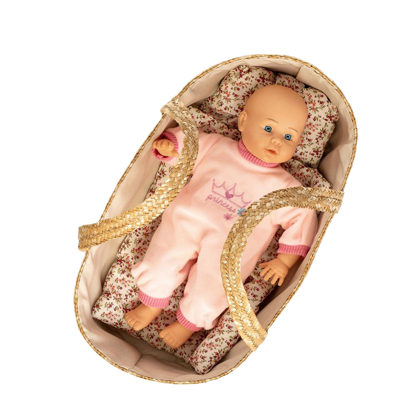 MAMAMEMO® Rieten Poppenreiswieg / Mozes Mandje met Bedsetje - 50 cm