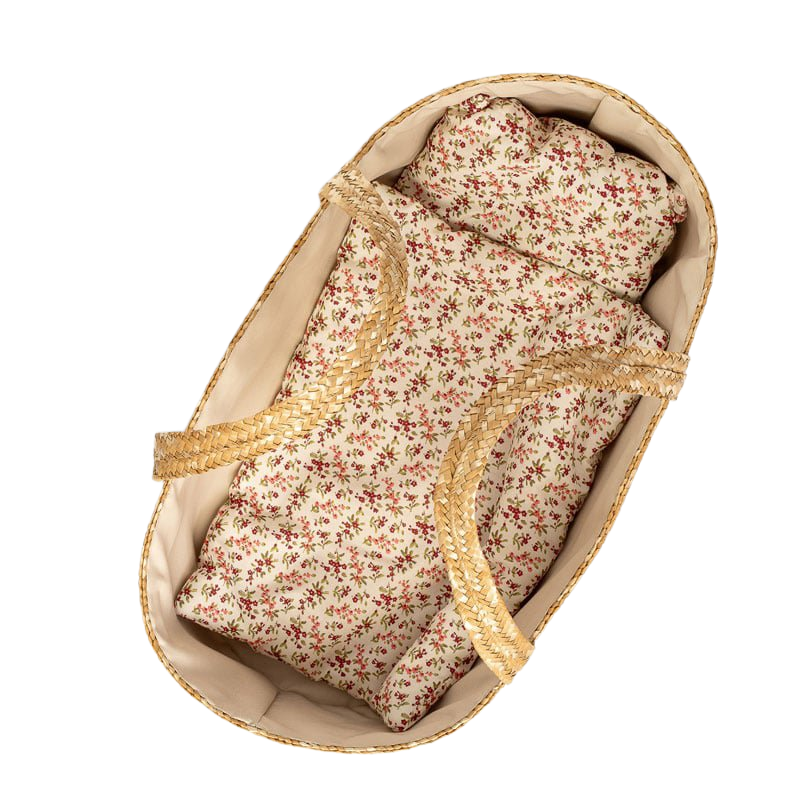 MAMAMEMO® Rieten Poppenreiswieg / Mozes Mandje met Bedsetje - 50 cm