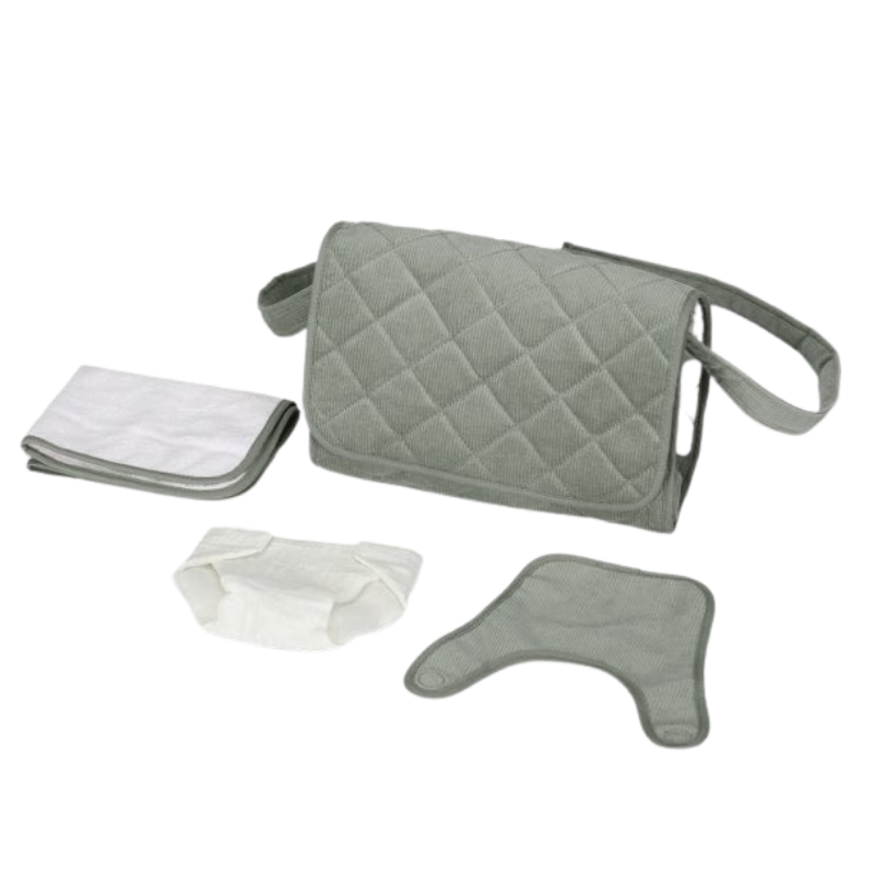 MAMAMEMO® Poppen Verzorgingstas Mint in Corduroy - Met Accessoires - bij Brightstore.nl