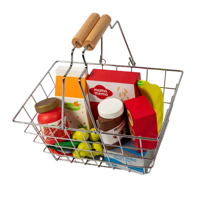 MAMAMEMO® Metalen Speelgoed Winkelmandje met Houten Handvatten - bij Brightstore.nl