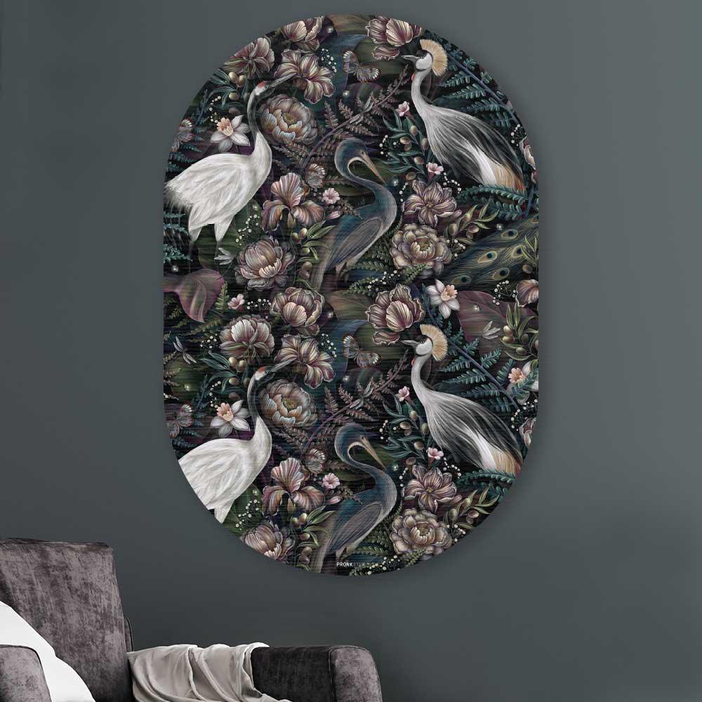 Kookio® Luxe Aluminium Muurovaal - Stijlvolle Wanddecoratie | Tropische vogels