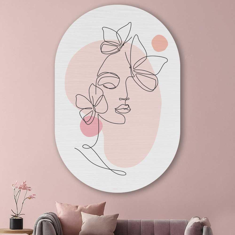 Kookio® Luxe Aluminium Muurovaal - Stijlvolle Wanddecoratie | Vrouw met vlinder