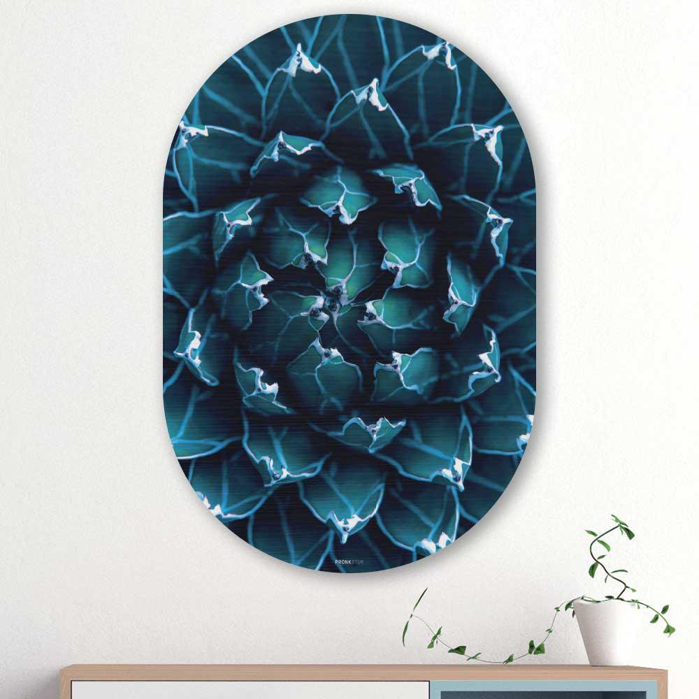 Kookio® Luxe Aluminium Muurovaal - Stijlvolle Wanddecoratie | Blauwe agave