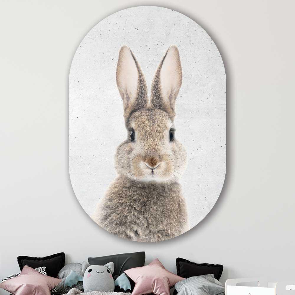 Kookio® Luxe Aluminium Muurovaal - Stijlvolle Wanddecoratie | Funny Konijn beton