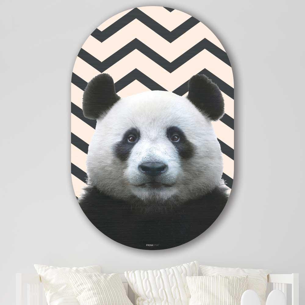Kookio® Luxe Aluminium Muurovaal - Stijlvolle Wanddecoratie | Grappige Panda ZigZag
