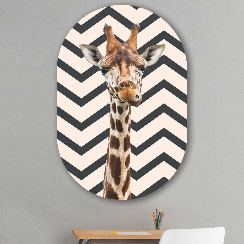 Kookio® Luxe Aluminium Muurovaal - Stijlvolle Wanddecoratie | Funny Giraf ZigZag
