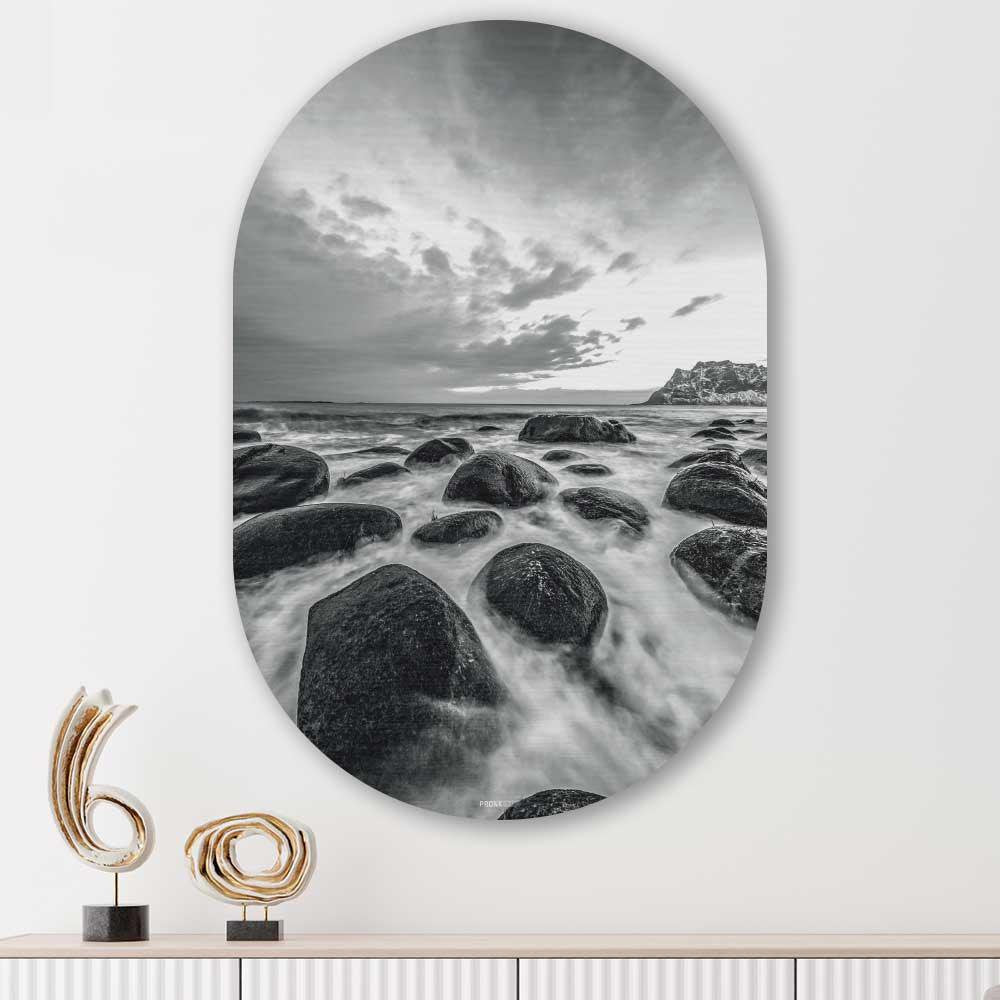 Kookio® Luxe Aluminium Muurovaal - Stijlvolle Wanddecoratie | Noordse zee